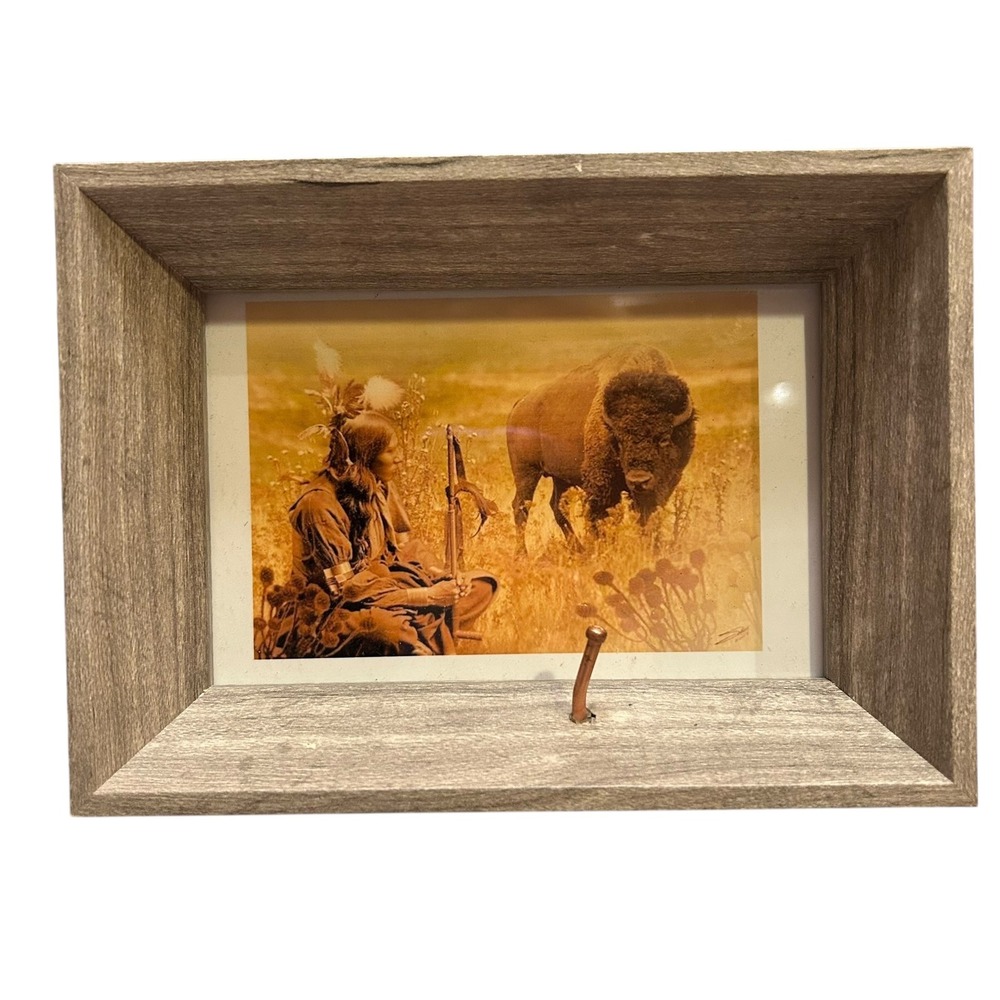 Wade Anthony Custom Handcraft Wooden Shadow Box Native American Buffalo Art